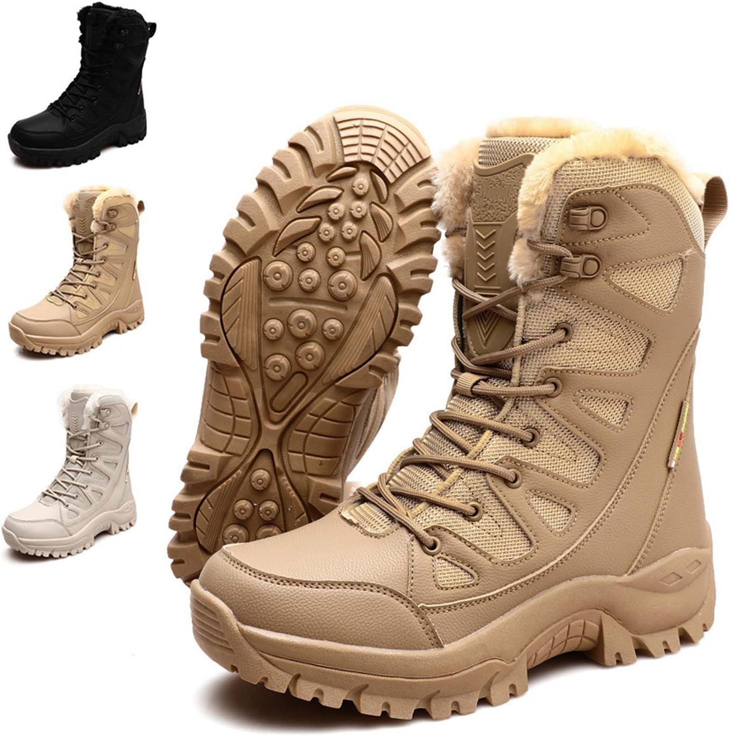 

Зимние ботинки для женщин и мужчин, с круглым носком, водонепроницаемые, платформенные, на шнуровке, теплые, с толстым плюшевым/сетчатым подкладом, короткие ботильоны Generic, коричневый