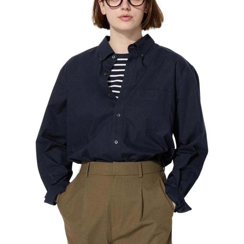 

Рубашка унисекс темно-синяя Uniqlo, темно-синий