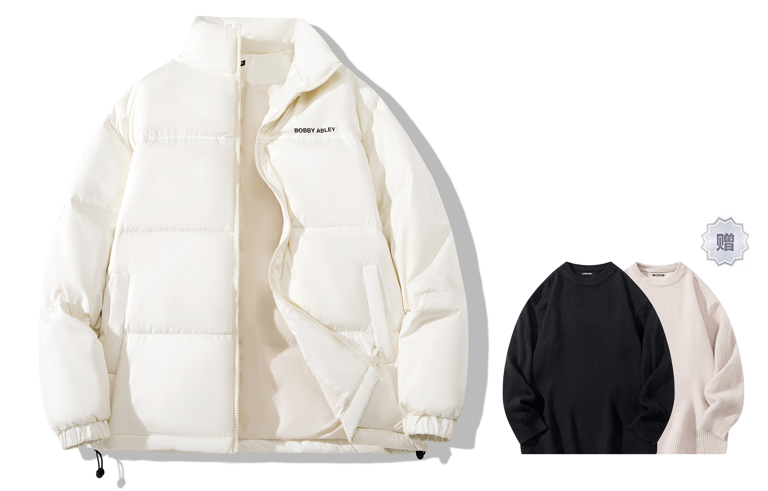 

BOBBY ABLEY Унисекс пуховик, Ecru (Includes Crew Neck Sweater)