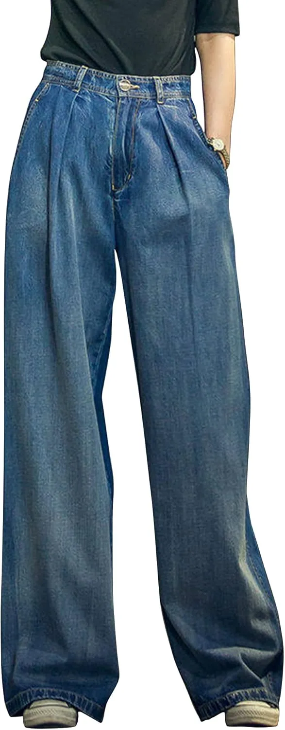 

Женские джинсы HaoMay с высокой талией и широкими штанинами