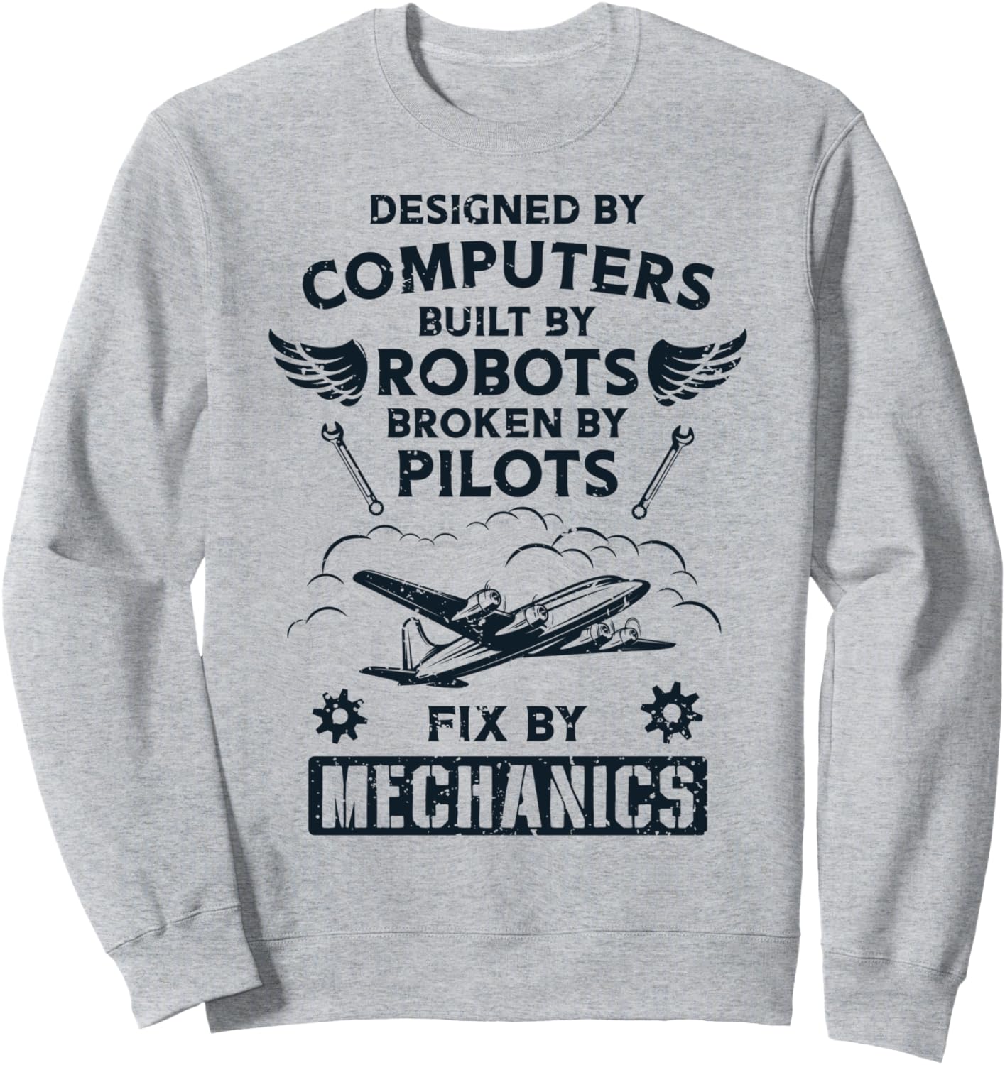 

Мужская толстовка с забавными авиационными принтами для пилотов и авиамехаников Pilot & Aircraft Mechanic Co., серый