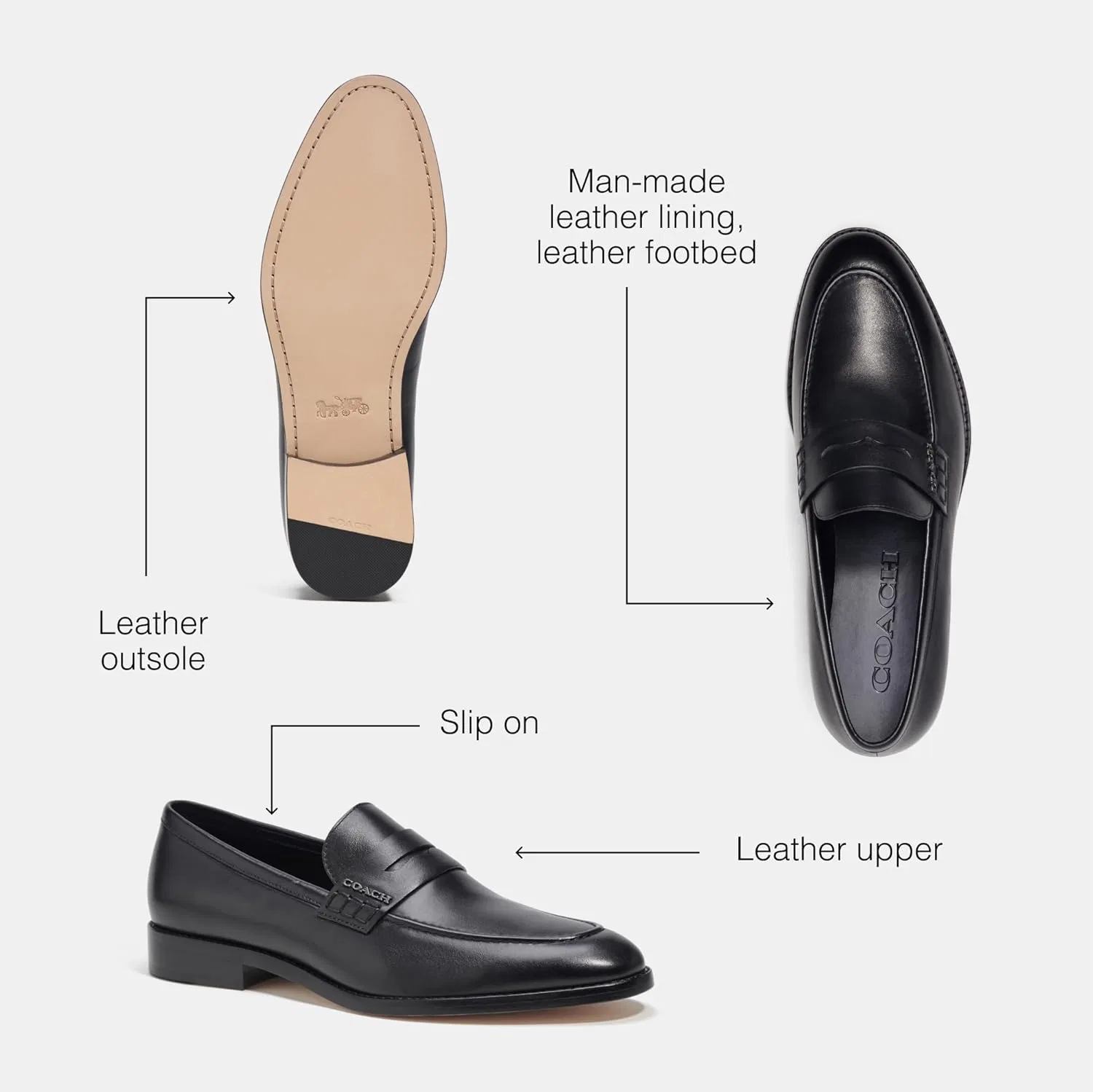 Лоферы мужские Coach, Black — фото 3