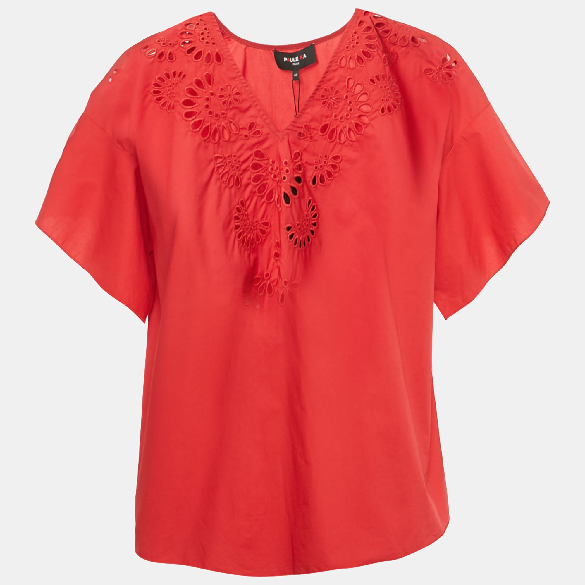 

Красная хлопковая блузка с вышивкой от Paule Ka