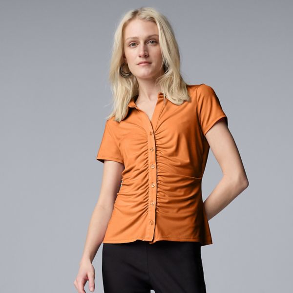

Женская рубашка с рюшами спереди Simply Vera Vera Wang, цвет leather brown