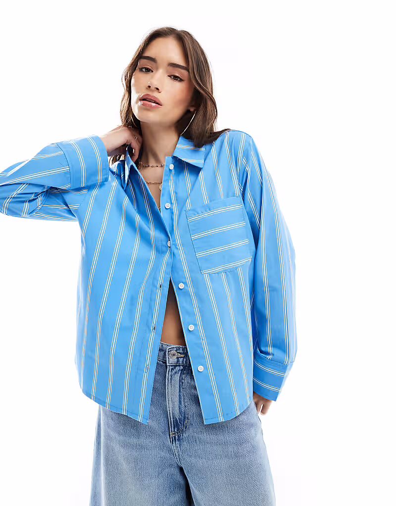 

Рубашка свободного кроя из хлопкового поплина ASOS DESIGN с контрастными полосками