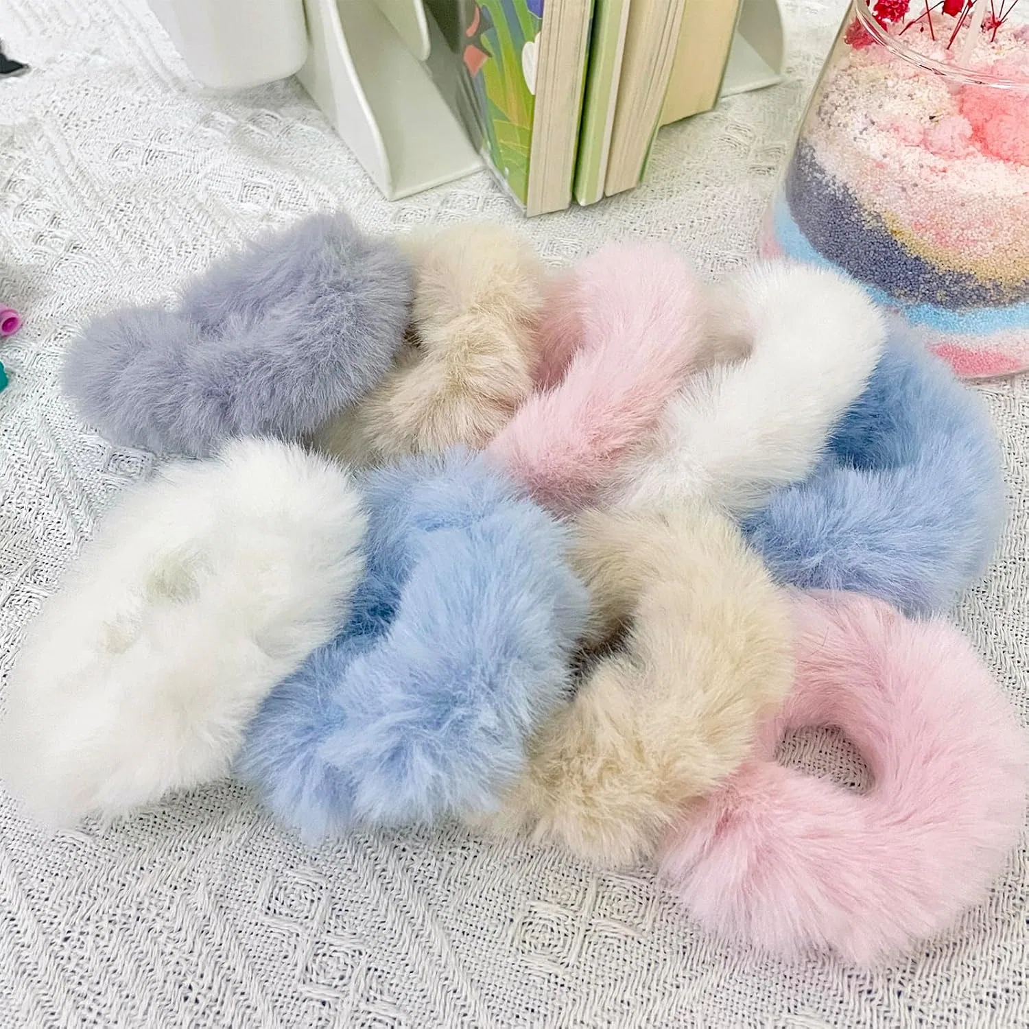 Набор плюшевых резинок для волос, 10 шт. Keyri, White+Pink+Blue+Grey+Khaki — фото 3
