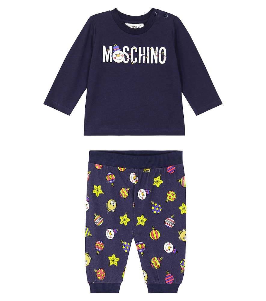 

Детский комплект с принтом: футболка и штанишки Moschino Kids, 83399 - Blue Xmas Toy Balls