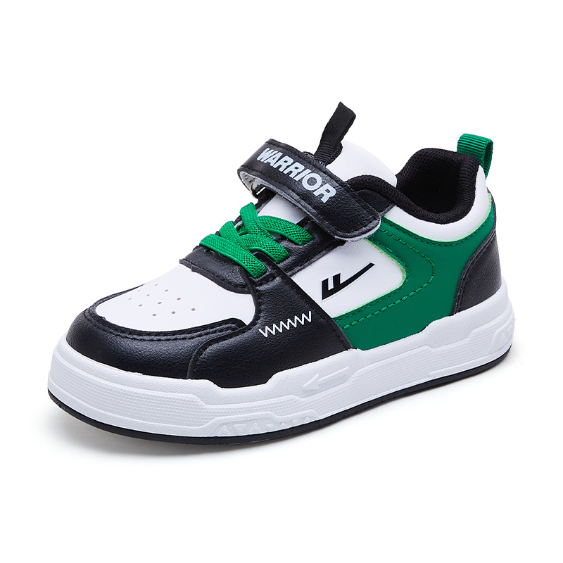 Детские скейтерские кроссовки Low top с противоскользящей и износостойкой подошвой, поддержкой баланса и увеличением роста WARRIOR, черный зеленый белый — фото 3