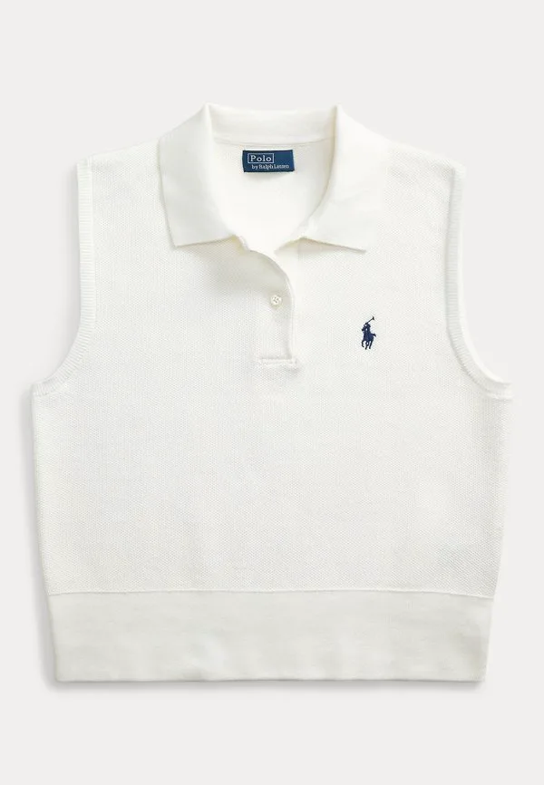 Укороченный хлопковый поло-свитер без рукавов /// джемпер Polo Ralph Lauren, White — фото 4