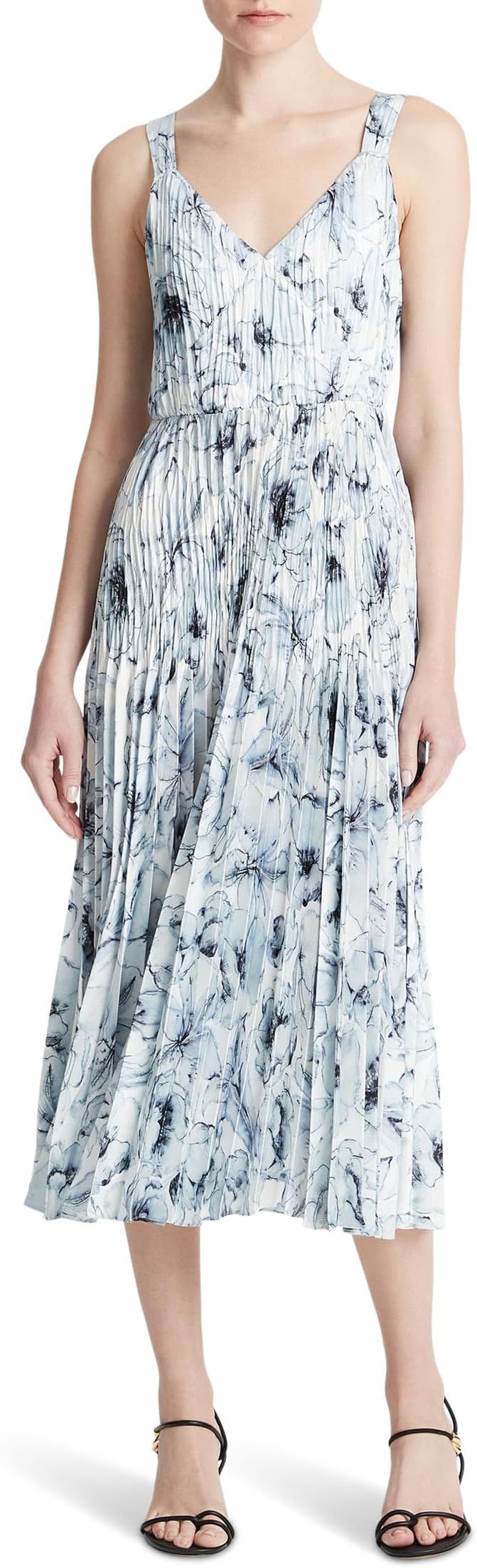 

Платье Vince Washed Lilly V-Neck Pleated Slip Dress, цвет Pale Azure