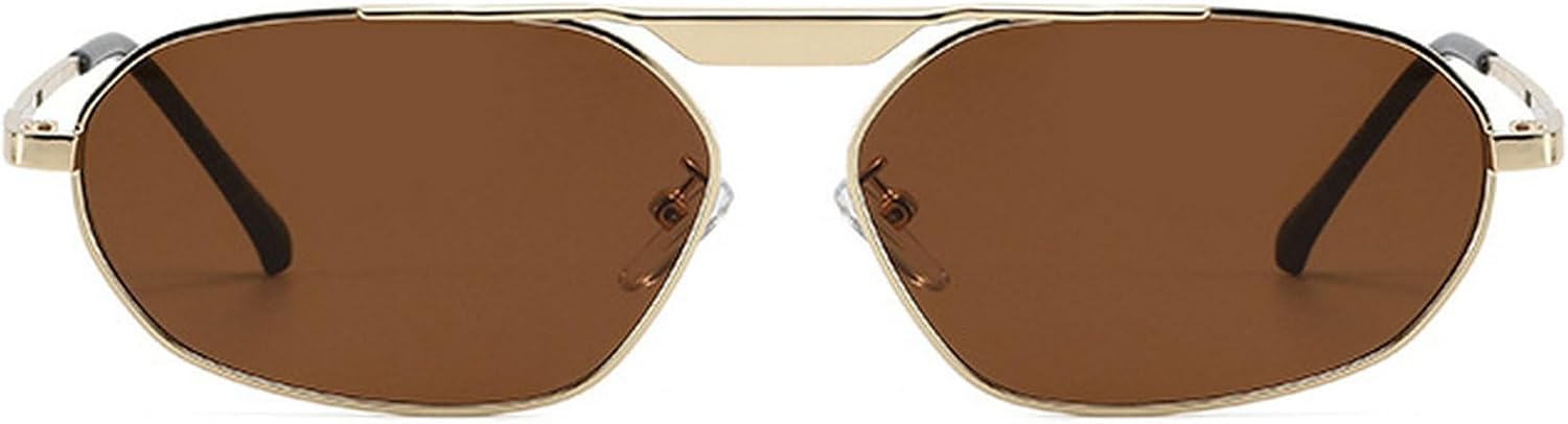 

Небольшие модные солнцезащитные очки-пилот с защитой от УФ-излучения, ретро-очки из металла для женщин, стильные узкие солнцезащитные очки цвета шампанского 2025 года mincl, Brown