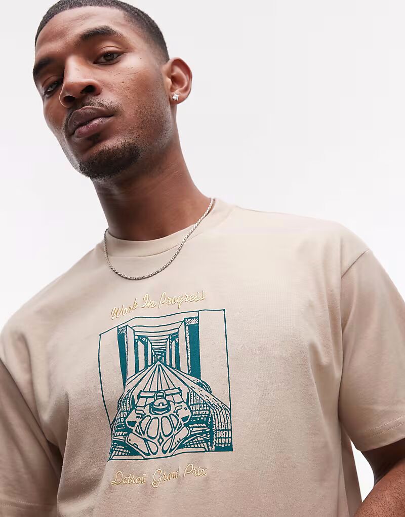 

Футболка Carhartt WIP racer с графическим принтом бежевого цвета