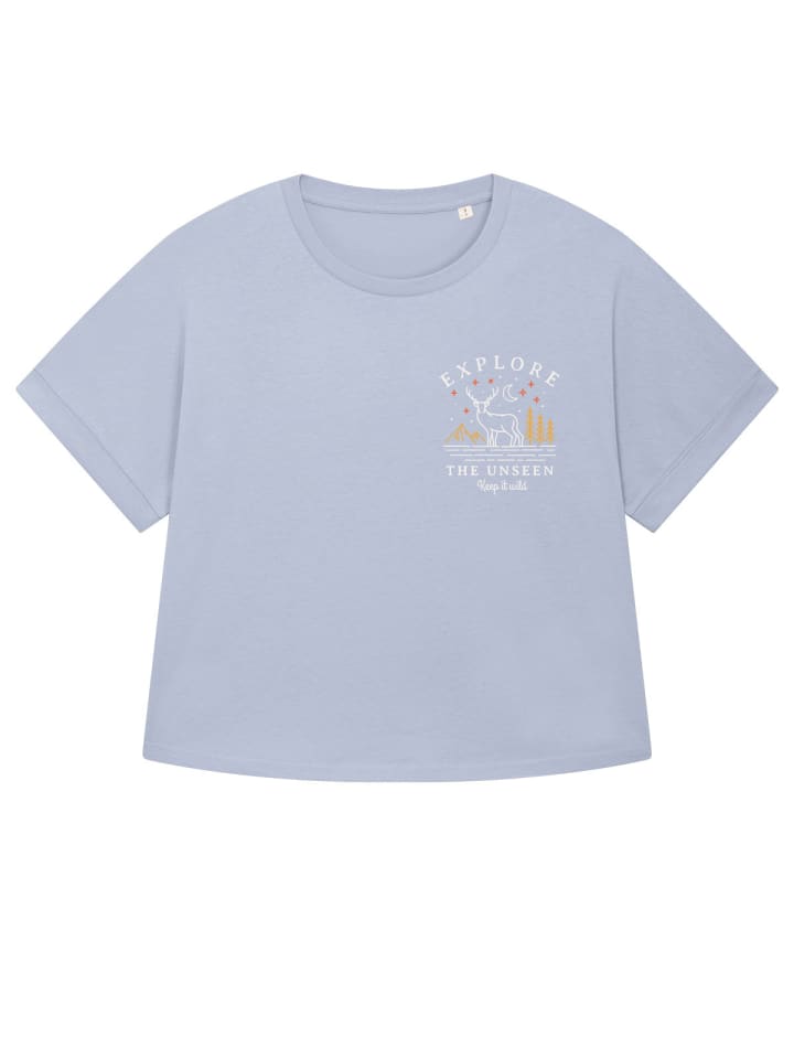 

Футболка Исследуй неизведанное, будь диким в безмятежно-синем цвете wat Apparel