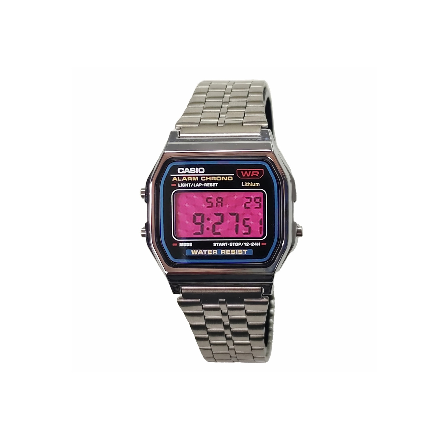 

CASIO Часы Retrofit Series Quartz Movement Stainless Steel Strap Watch Men's Watch Purple Watch Dial, Silver Strap Barbie Pink Plaid Watch Lens