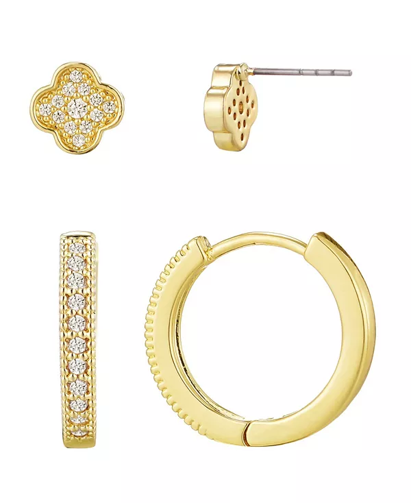 

Комплект из позолоченных кубических цирконий с подвесками-гвоздиками в форме клевера и хагге Adornia, gold