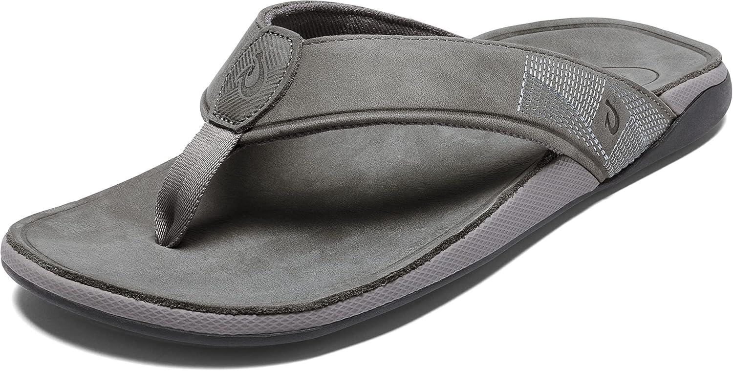 

Мужские водонепроницаемые кожаные сандалии OLUKAI Tuahine, пляжные шлепанцы, поддержка свода стопы и комфортная посадка, легкие и прочные, улучшенное сцепление и устойчивость, Stone/Stone