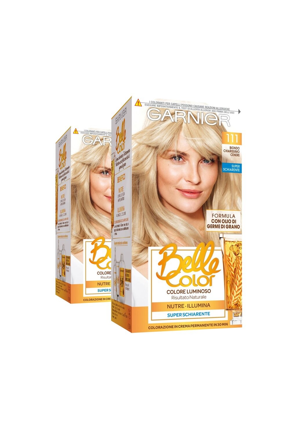 

Краска для волос GARNIER TINTA CAPELLI BELLE COLOR, COLORE LUMINOSO E RIFLESSI NATURALI, COPRE IL 100% DEI CAPELLI BIANCHI, 2 PACK Garnier, желтый