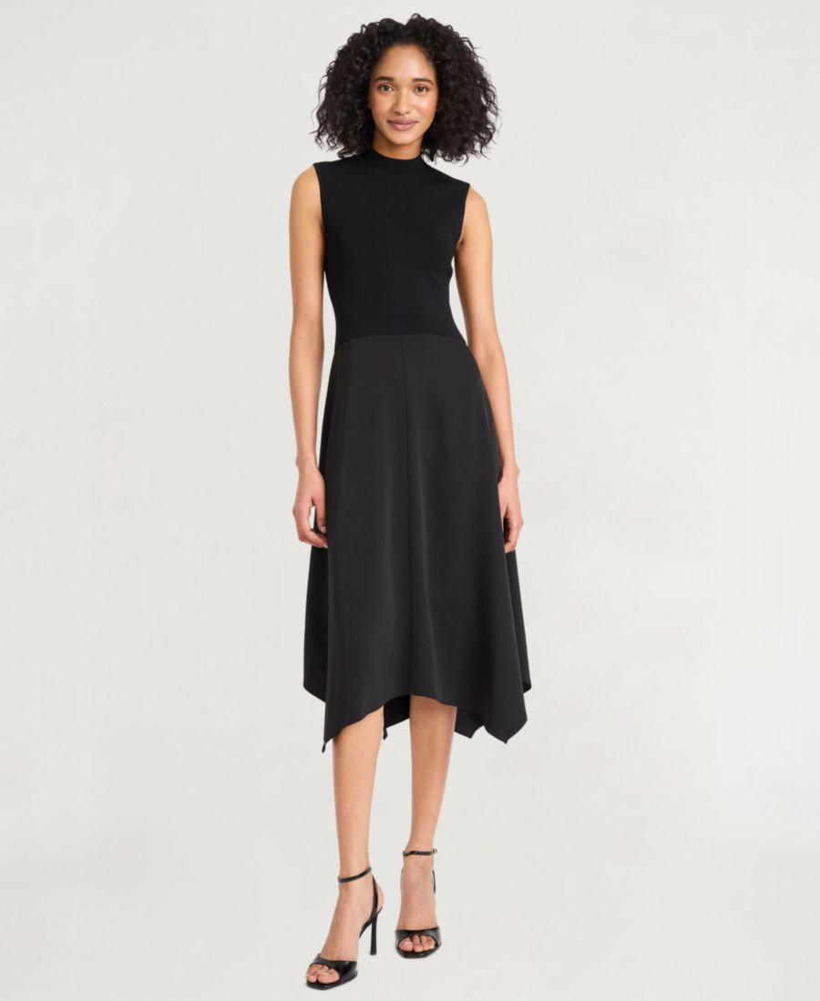 

Женское миди-платье из крепа с воротником-стойкой и без рукавов Luxely, Black