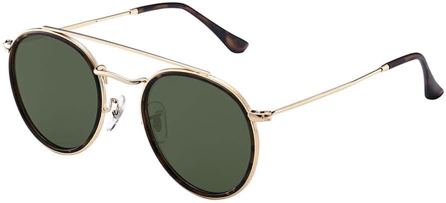 

Винтажные круглые поляризованные солнцезащитные очки для мужчин и женщин с двойной перемычкой и металлической оправой, очки для вождения с защитой от УФ-излучения UV400 VFDHN, C2 Gold G15