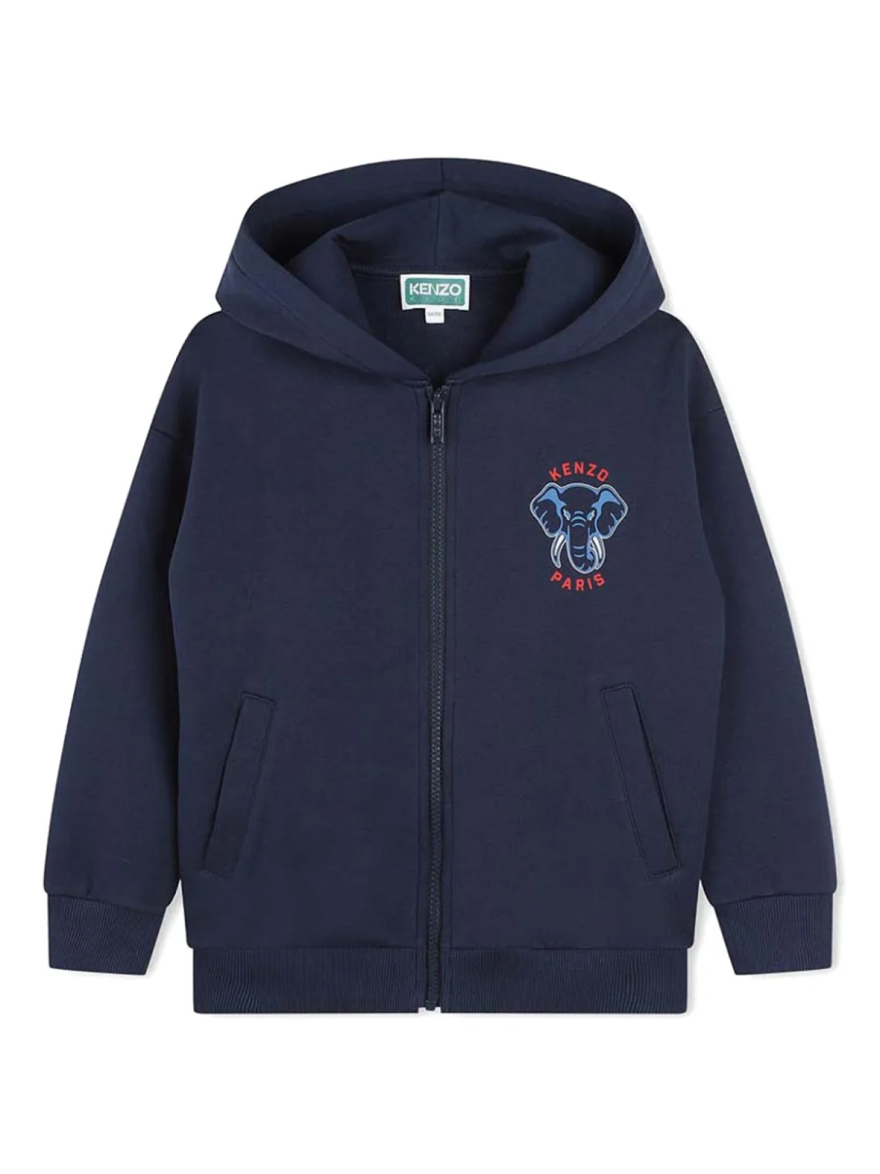 

Толстовка Kenzo Kids с капюшоном на молнии с принтом слона, синий