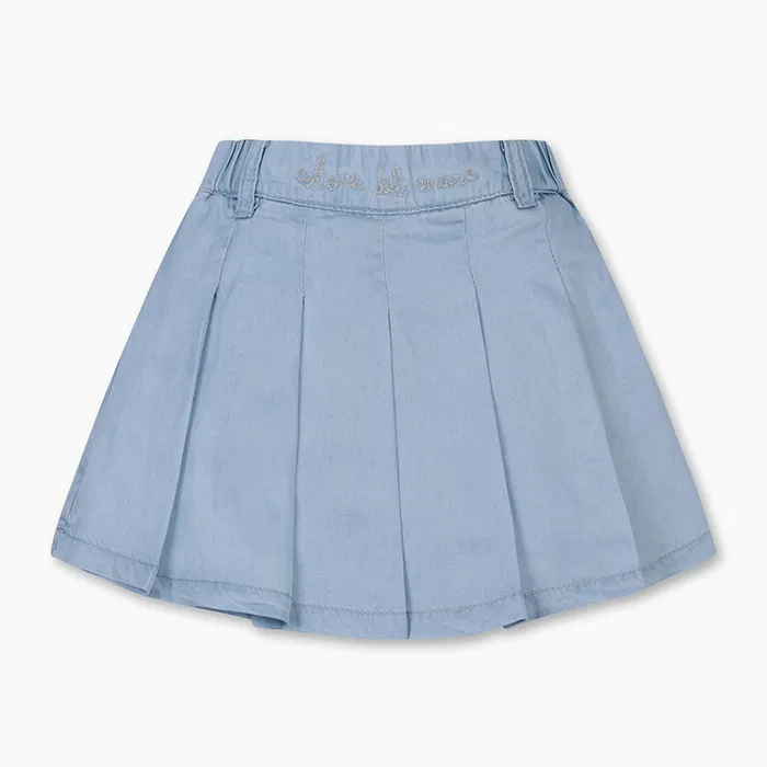 Детские плиссированные шорты-юбка из денима светло-голубые от Benetton Kids