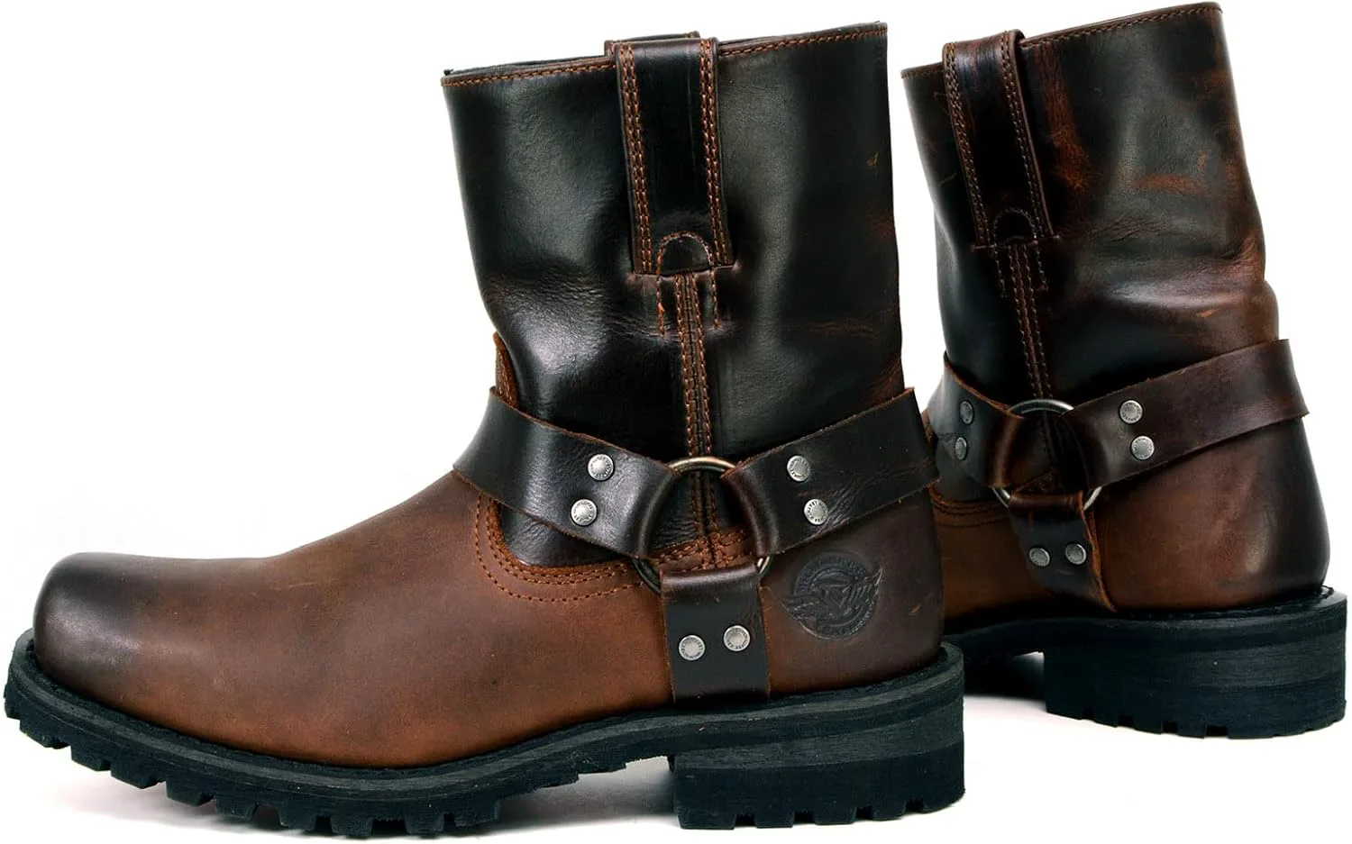 Мужские байкерские ботинки Milwaukee Leather коричневые двухцветные из полноцельнозернистой кожи, легкие для надевания MBM9008, темно-коричневый — фото 3