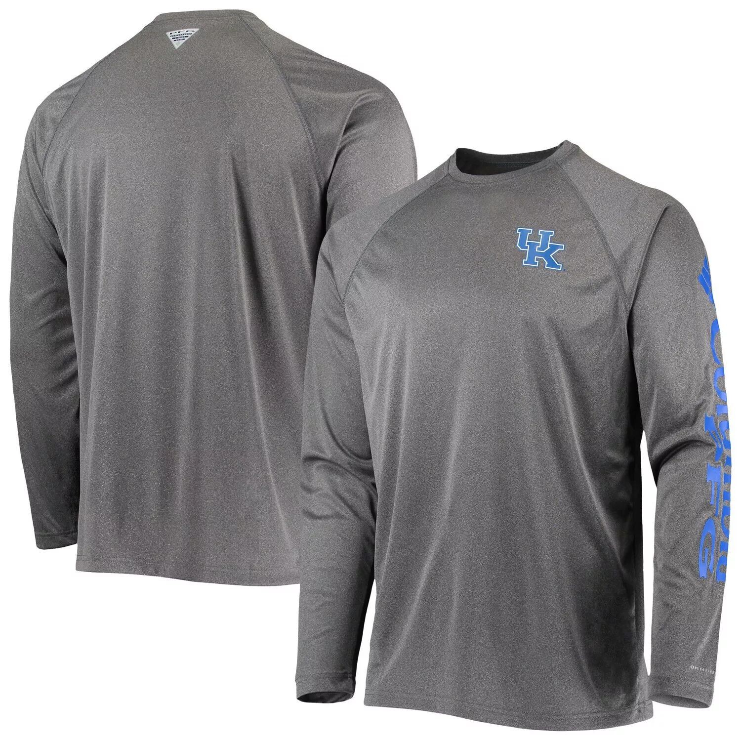 

Мужская футболка Columbia Heathered Charcoal Kentucky Wildcats PFG Terminal Tackle Raglan Omni-Shade с длинным рукавом