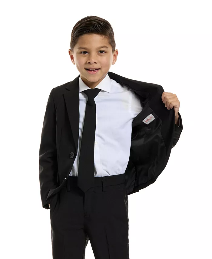 Костюм Black Knight Slim Fit Solid для мальчиков, включающий блейзер, брюки и галстук-застежку OppoSuits, черный — фото 3