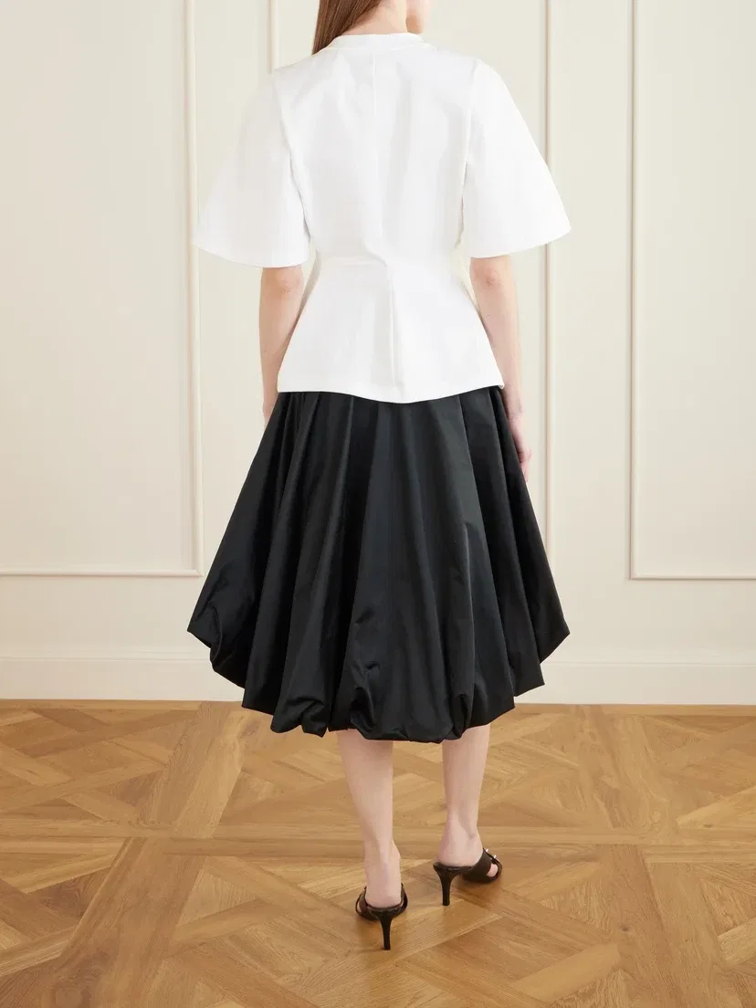 Приталенная футболка из хлопкового джерси с клешем BALENCIAGA, белый — фото 3