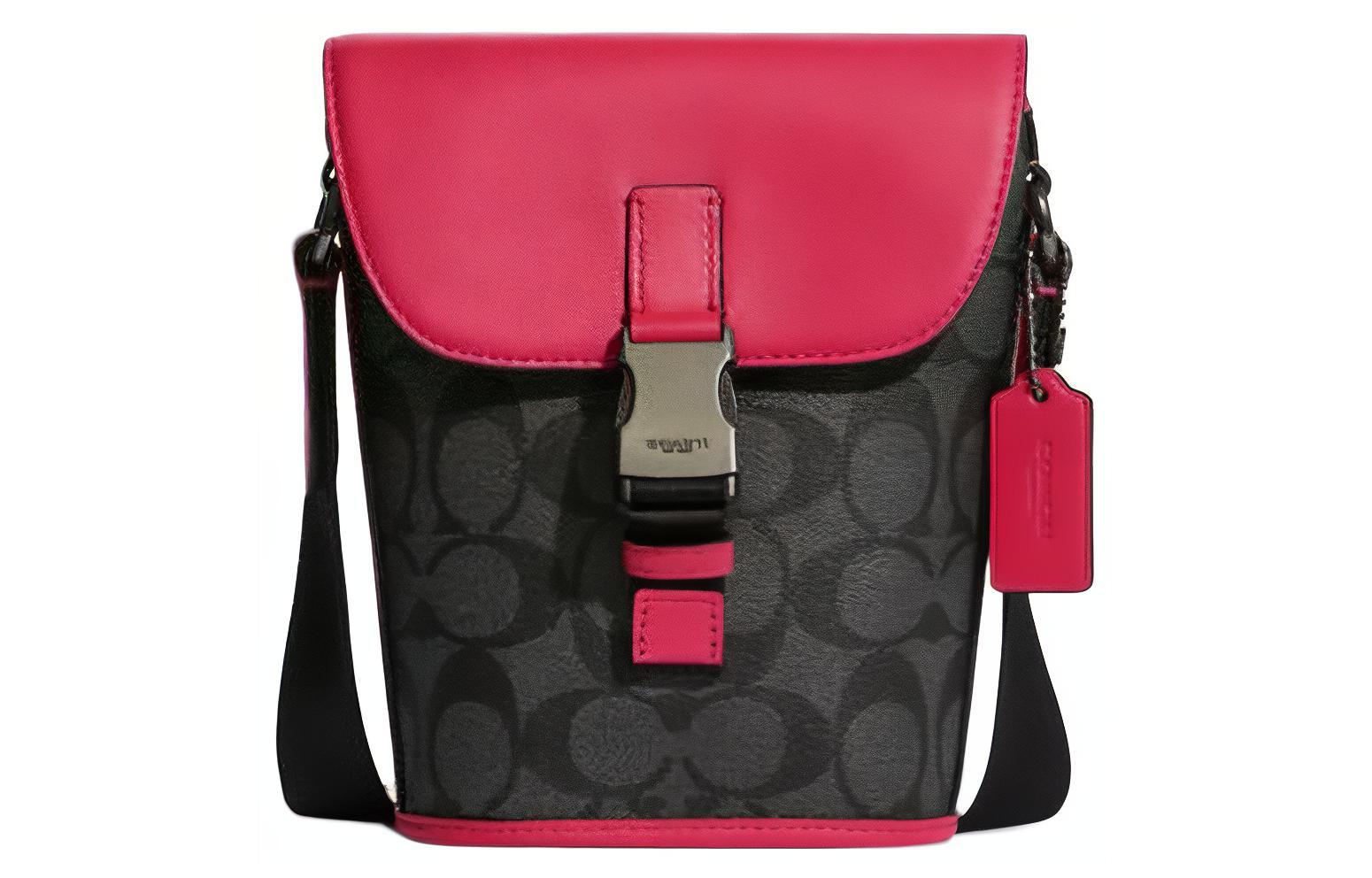 

Сумка через плечо мини Coach из холста с кожаными деталями, мужская, графитово-серый и ярко-розовый