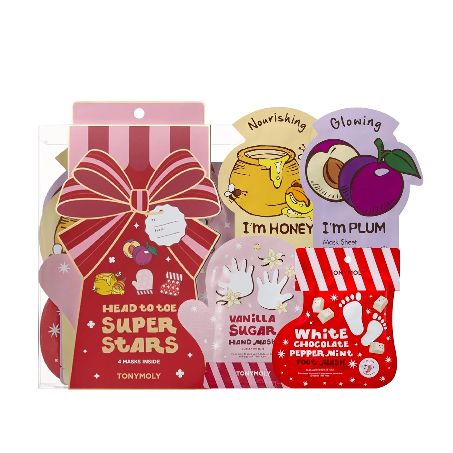 Набор TONYMOLY — Head to Toe Mask Set - набор из 4 масок для лица, рук и ног, увлажняющий, осветляющий и питательный 1 штука (1 шт.), White