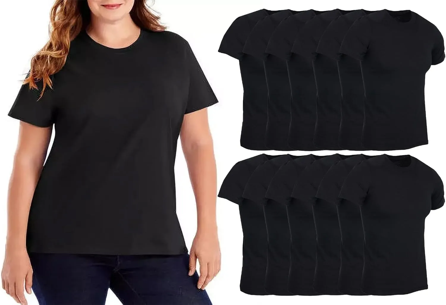 

BILLIONHATS 12 Pack Womens Plus Size Cotton T-Shirt Bulk Short Sleeve Lightweight Tees, Wholesale Packs