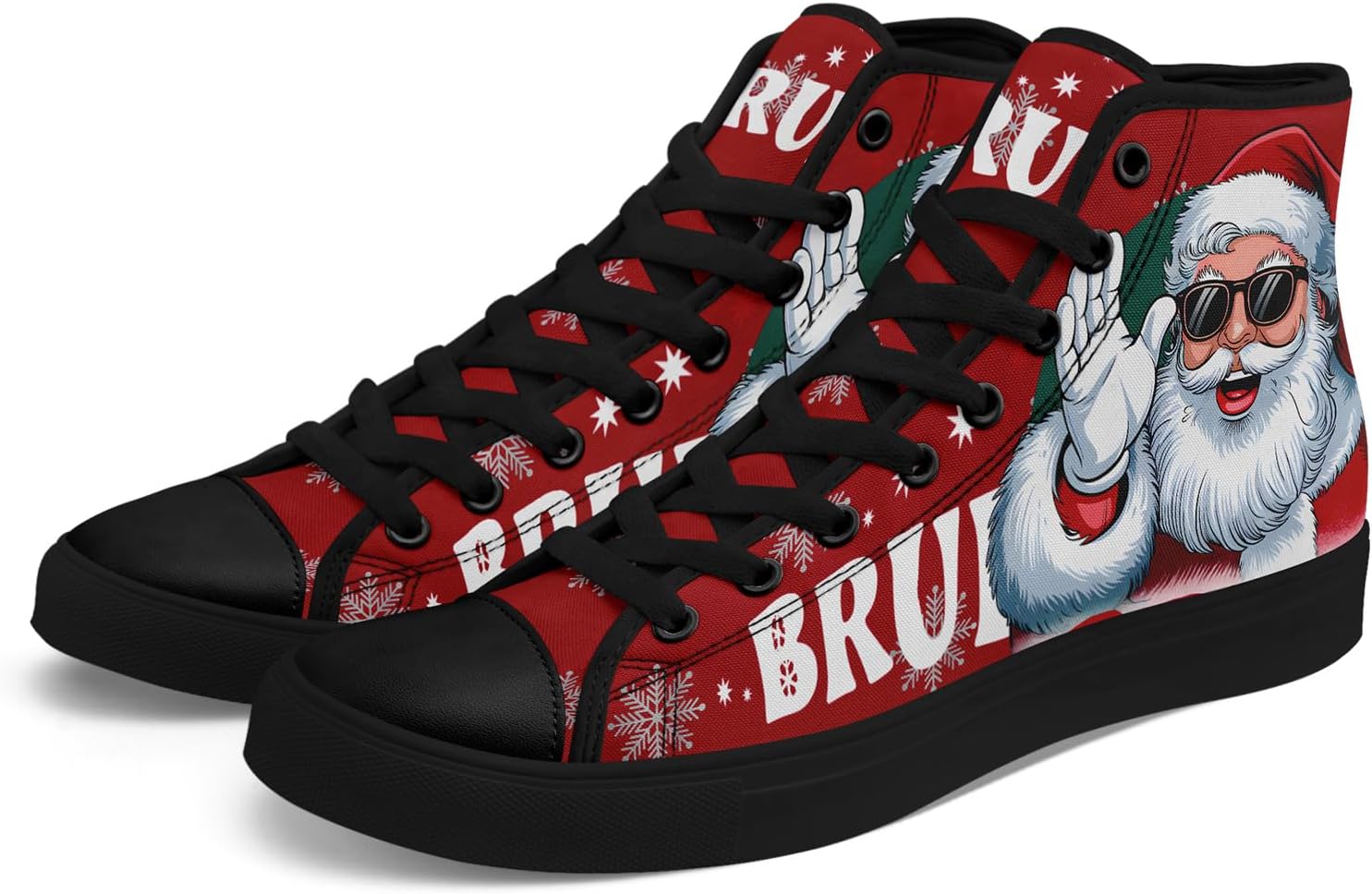 

Высокие кеды на холщовой подошве AWSOLE для мужчин и женщин, с принтом Санты, забавные рождественские повседневные кроссовки для ходьбы, белый/черный/красный/зеленый/темно-зеленый