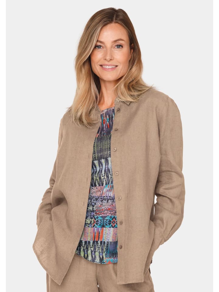 

Льняная блузка, удобная женская деловая блузка цвета макиато/меланж GOLDNER