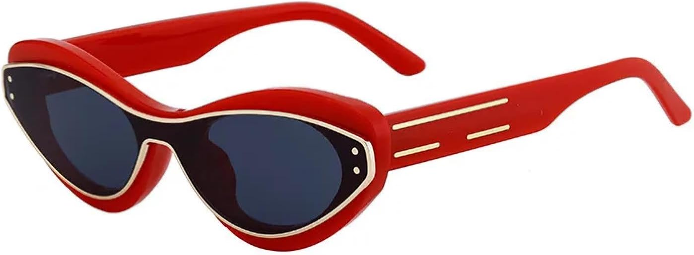 

Винтажные солнцезащитные очки «кошачий глаз» для женщин и мужчин, модные, популярные, роскошные, в стиле панк, с заклепками, цельные, с защитой от УФ-излучения UV400 TYUVIVO, Red Black