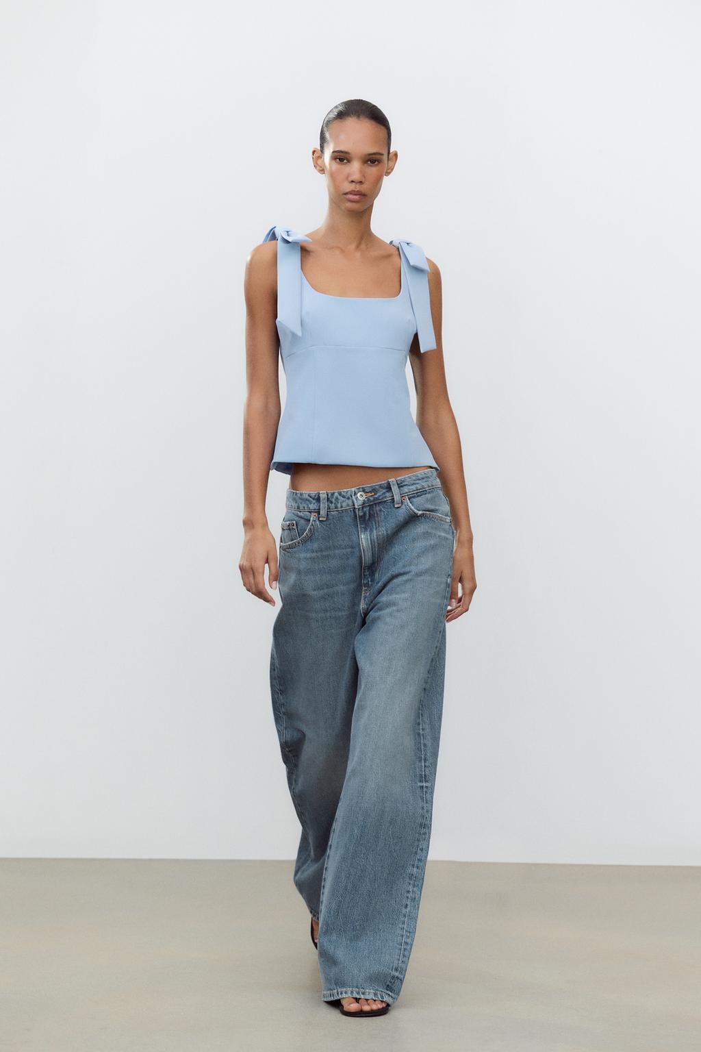 

Эластичный топ с бантиками ZARA, синий