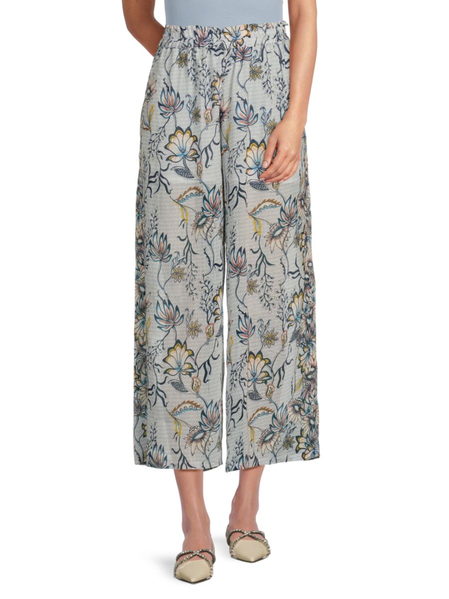 

Широкие брюки с ботаническим принтом Subtle Luxury, цвет Light Blue Ivory Multi