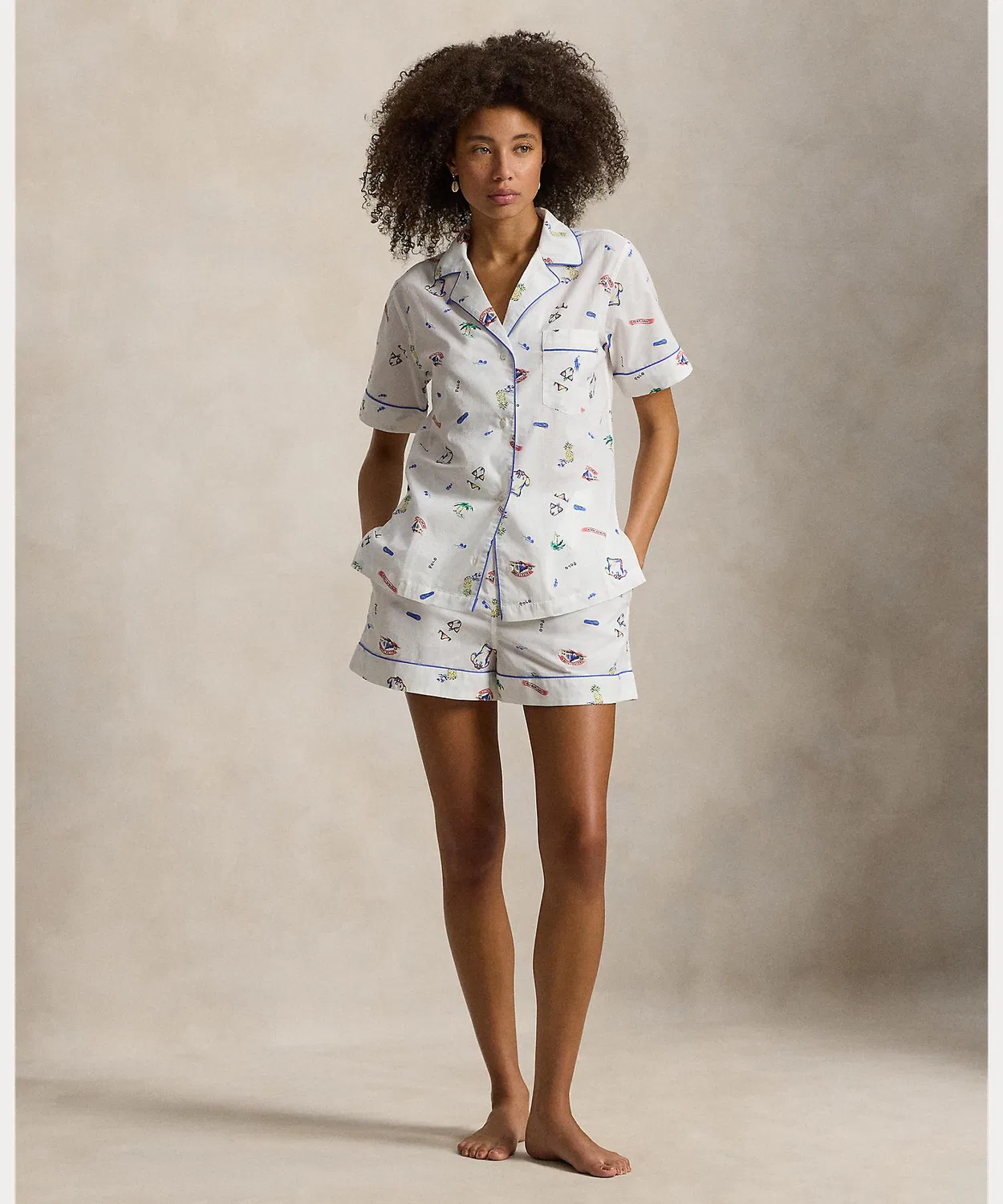 Пижамный набор: рубашка и шорты, Ralph Lauren, хлопок, многоцветный