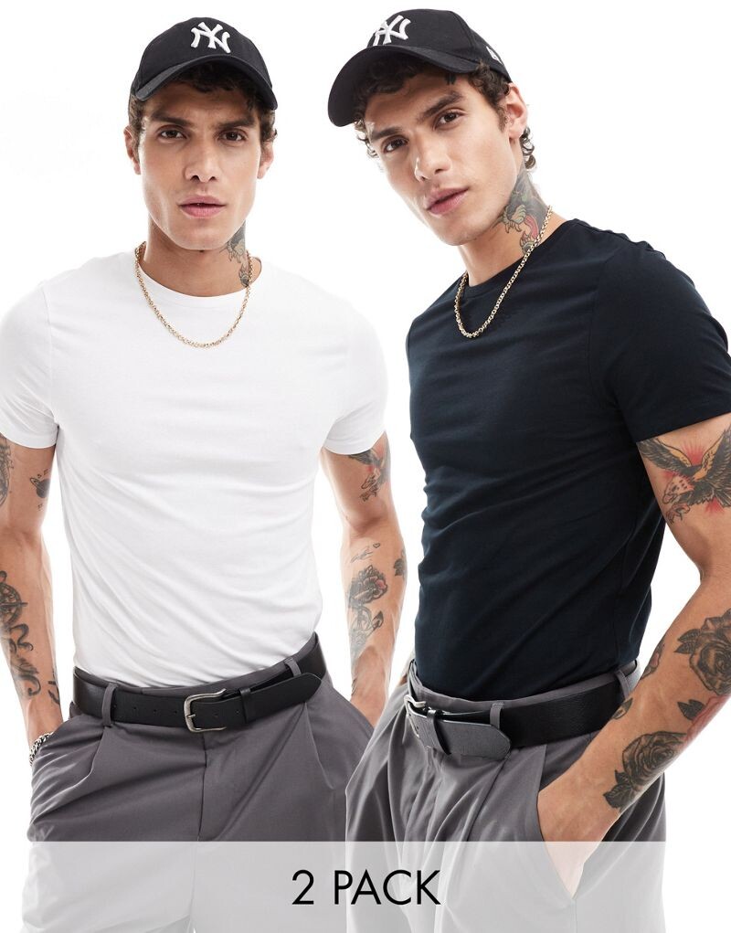 

Комплект облегающих футболок с круглым вырезом ASOS DESIGN (2 черно-белых цвета)