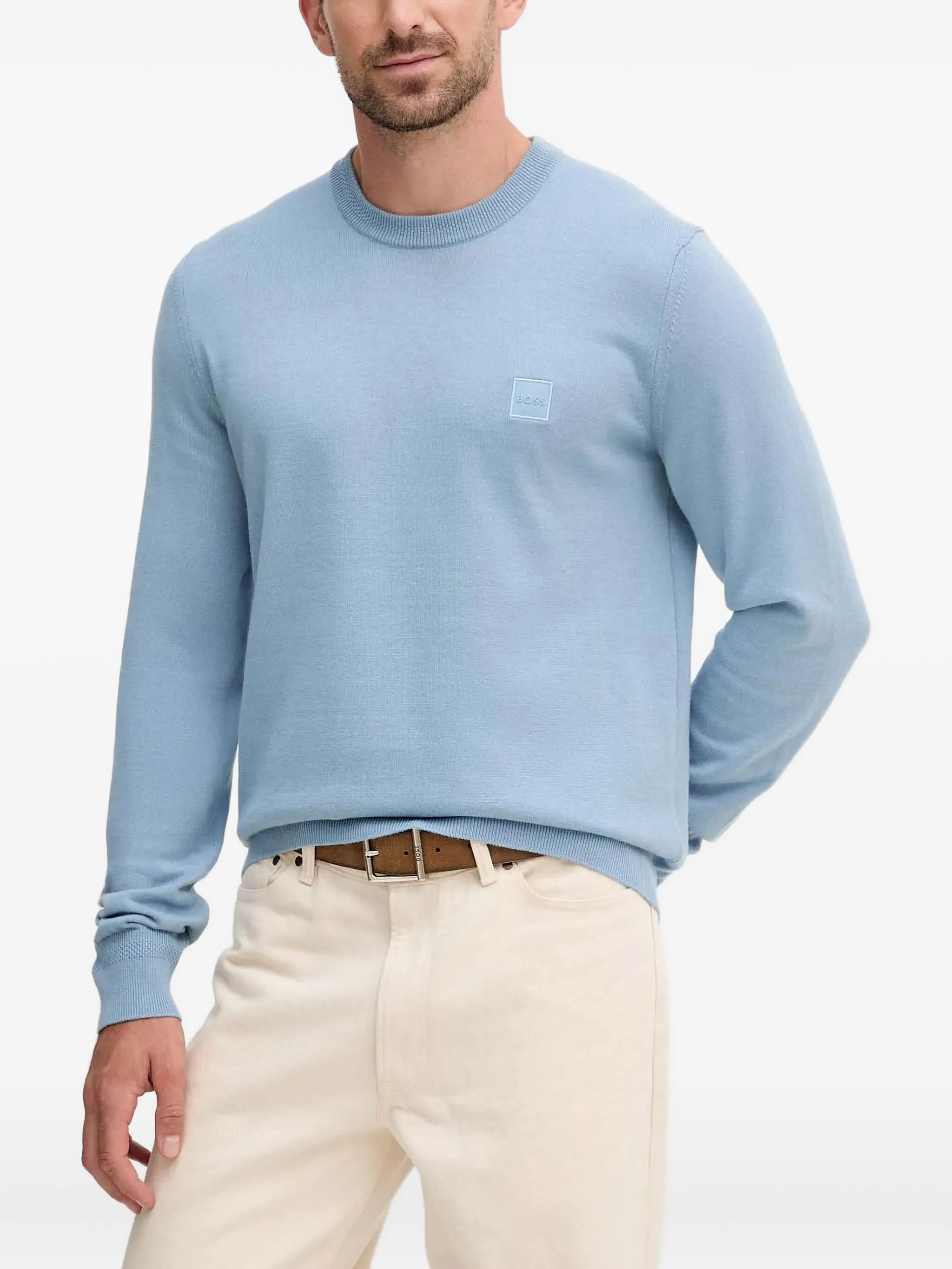 

Свитер с круглым вырезом и нашивкой-логотипом Boss, синий