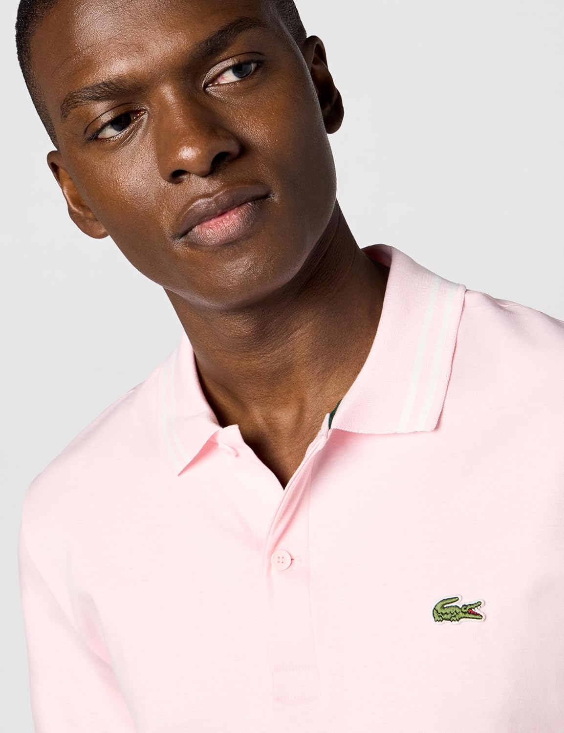 Поло Lacoste, мужское, короткий рукав, контрастный воротник, Flamingo — фото 4