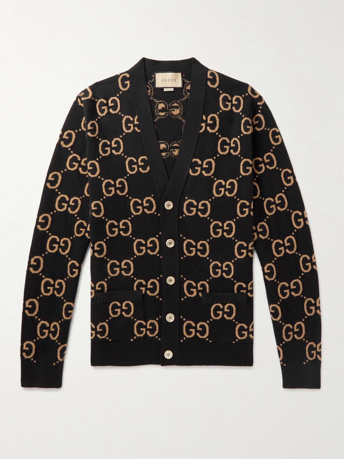 

Шерстяно-жаккардовый кардиган с монограммой GUCCI, черный
