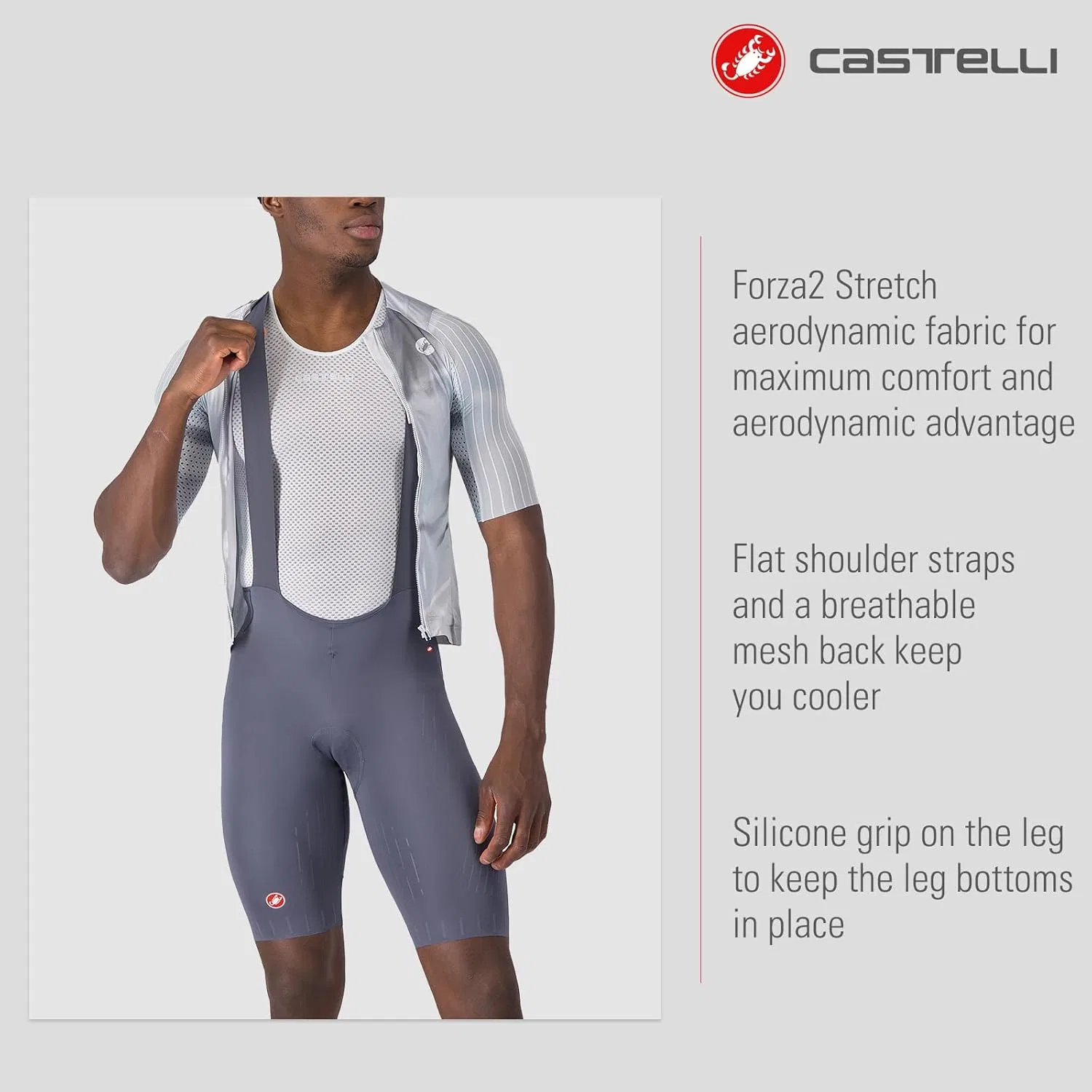 Мужские велошорты CASTELLI Free Aero Race S, аэродинамическая одежда для шоссейного велоспорта, профессиональная подушка для седла, предназначенная для езды на велосипеде и гонок высшего уровня, Smoky Gray — фото 3