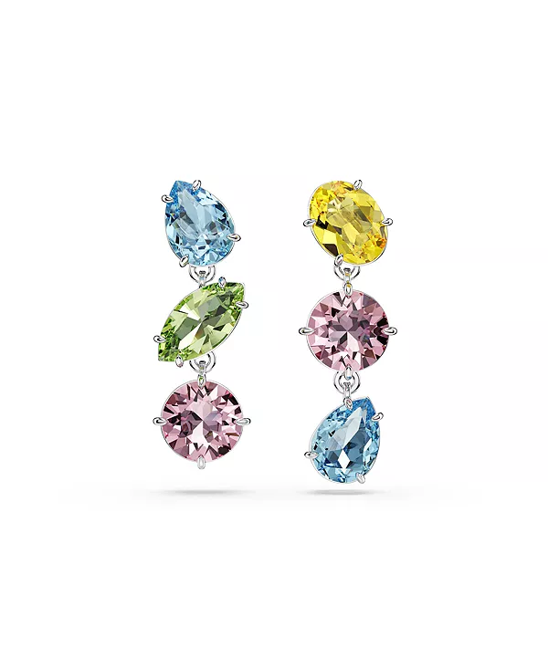 

Серьги-Подвески из разноцветных камней с родиевым покрытием смешанной огранки Swarovski, multicolored