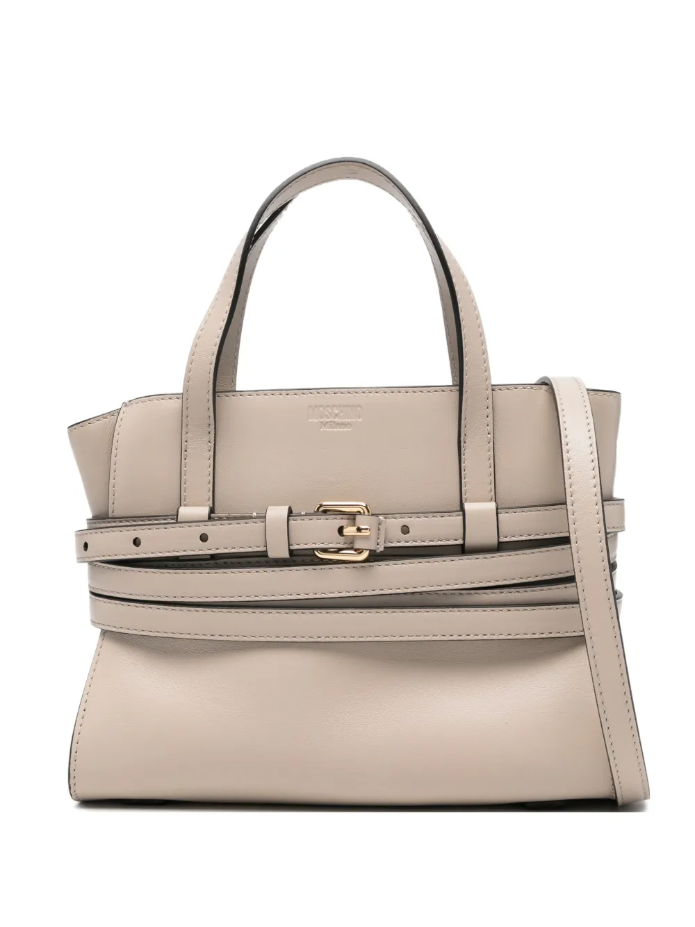 

Сумка-тоут из кожи с ремешком Moschino, нейтральный