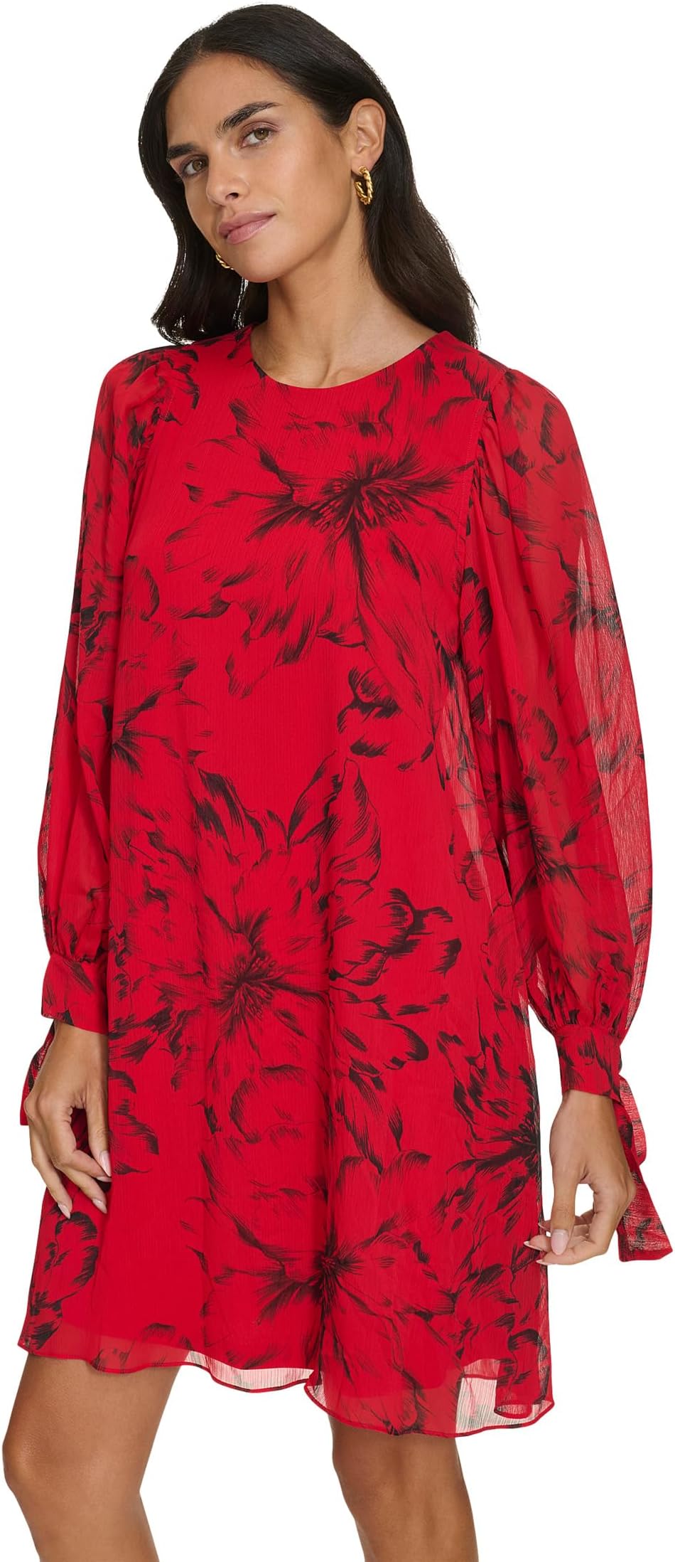 

Платье Calvin Klein Floral Shift Dress, цвет Red/Black Multi