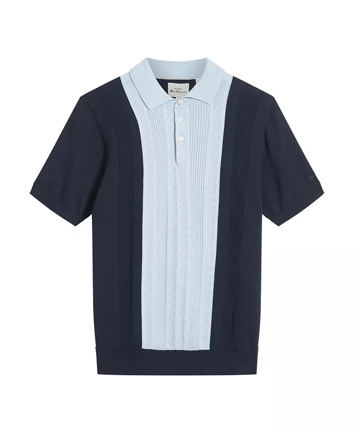 

Мужская короткорукавная поло с фактурной блочной полоской Ben Sherman, синий