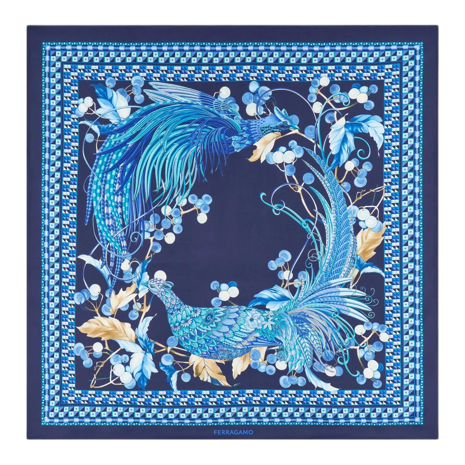 

Ferragamo Животный принт шарф, Sea Blue/Turquoise
