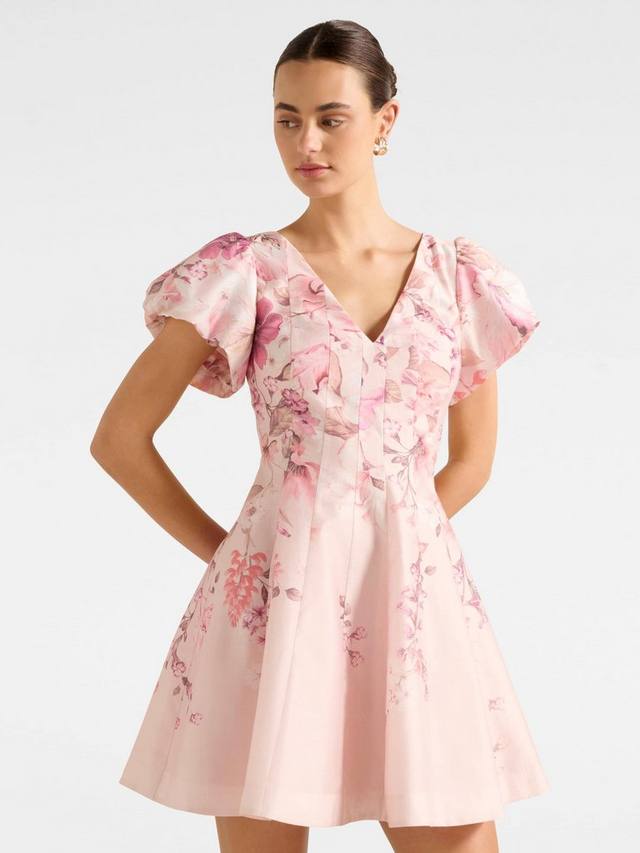 

Камеден платье мини с пышными рукавами и цветочным принтом Forever New, Pink/Multi