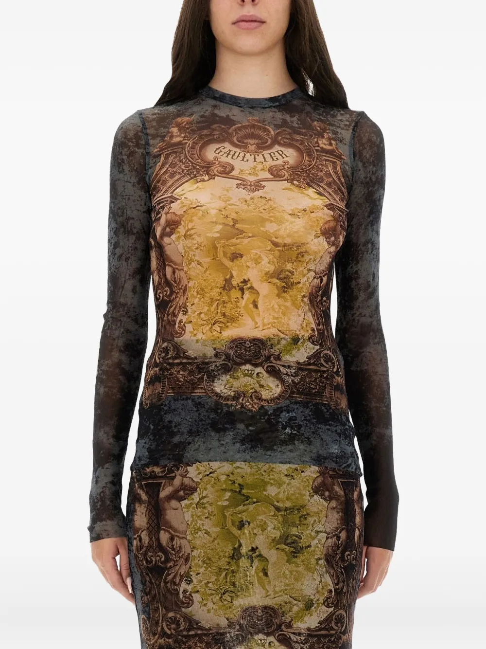 

Футболка с принтом и длинными рукавами Jean Paul Gaultier, коричневый